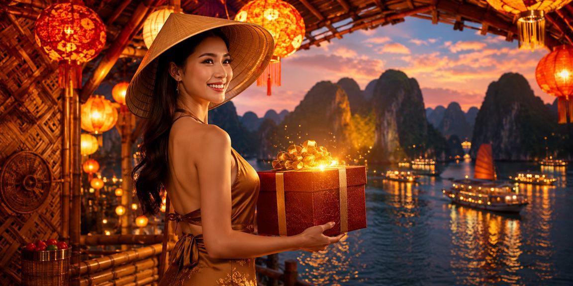 Cảnh vịnh Hạ Long với người dùng tham gia cá cược trực tuyến