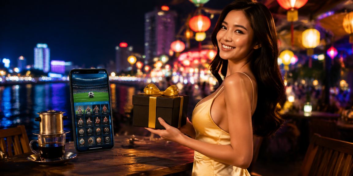 Người chơi xem kèo thể thao tại Nha Trang với điện thoại và cà phê